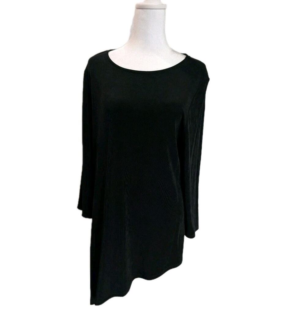 Chico's Women's Size 1 Medium Travelers Asymmetrical Tunic Stretchy Shirt Black